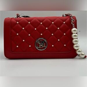 Badgley Mischka Large Crossbody Bag with pearls and round letter lock on…